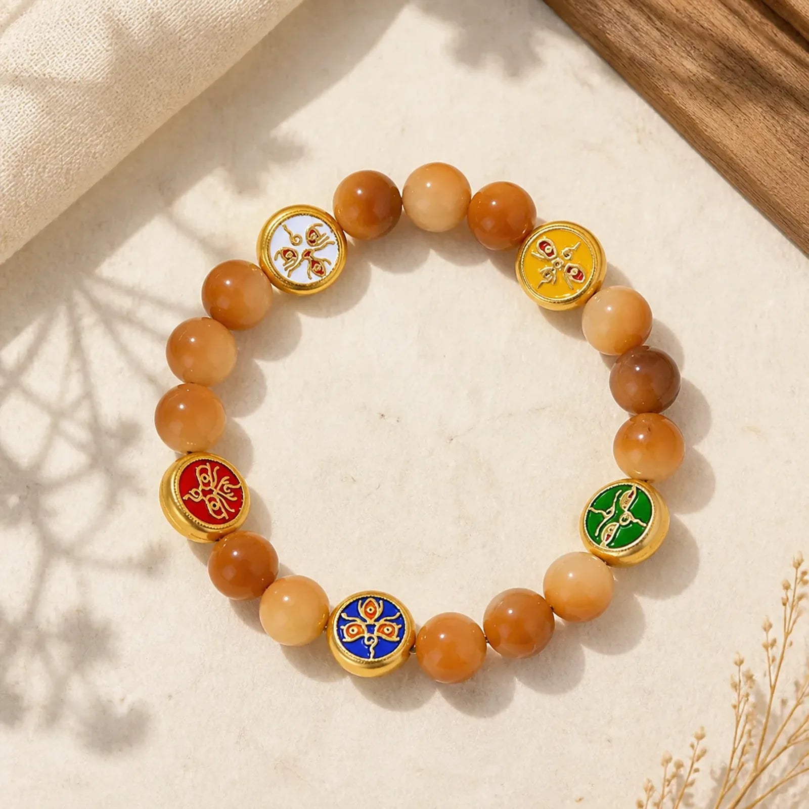 Bodhi Seed Five Directions Gods of Wealth Wisdom Bracelet featuring Bodhi Seed, Five Elements, Copper