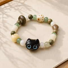 Bodhi Seed Green Sandalwood Ebony Wood Small Leaf Red Sandalwood Cat Head Paw Claw Peace Bracelet featuring Bodhi Seed, Green Sandalwood, Sandalwood