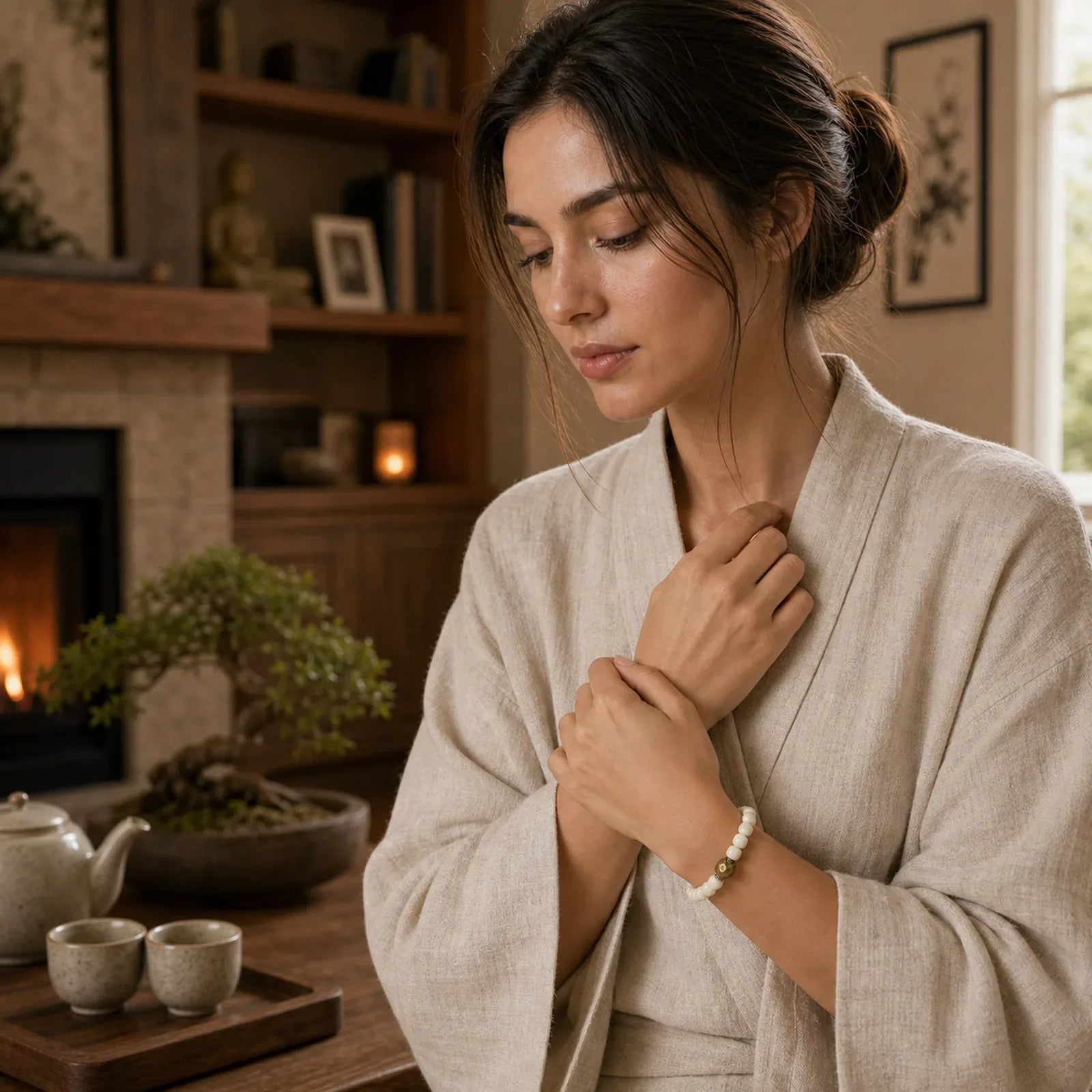 Bodhi Seed Hammered Copper Brass Calm Bracelet featuring Bodhi Seed, Copper