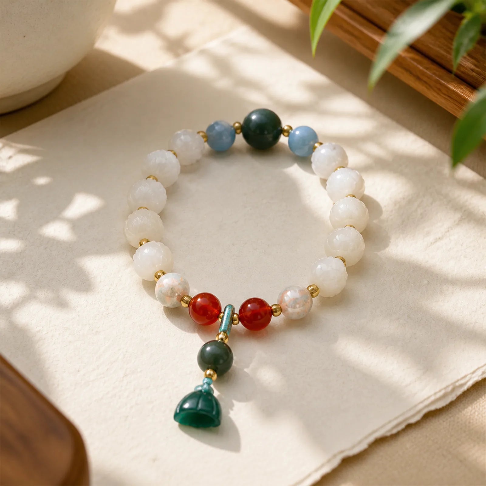 Bodhi Seed Lotus Bead Carved Peace Harmony Bracelet featuring Bodhi Seed, Lotus, Lotus Symbol