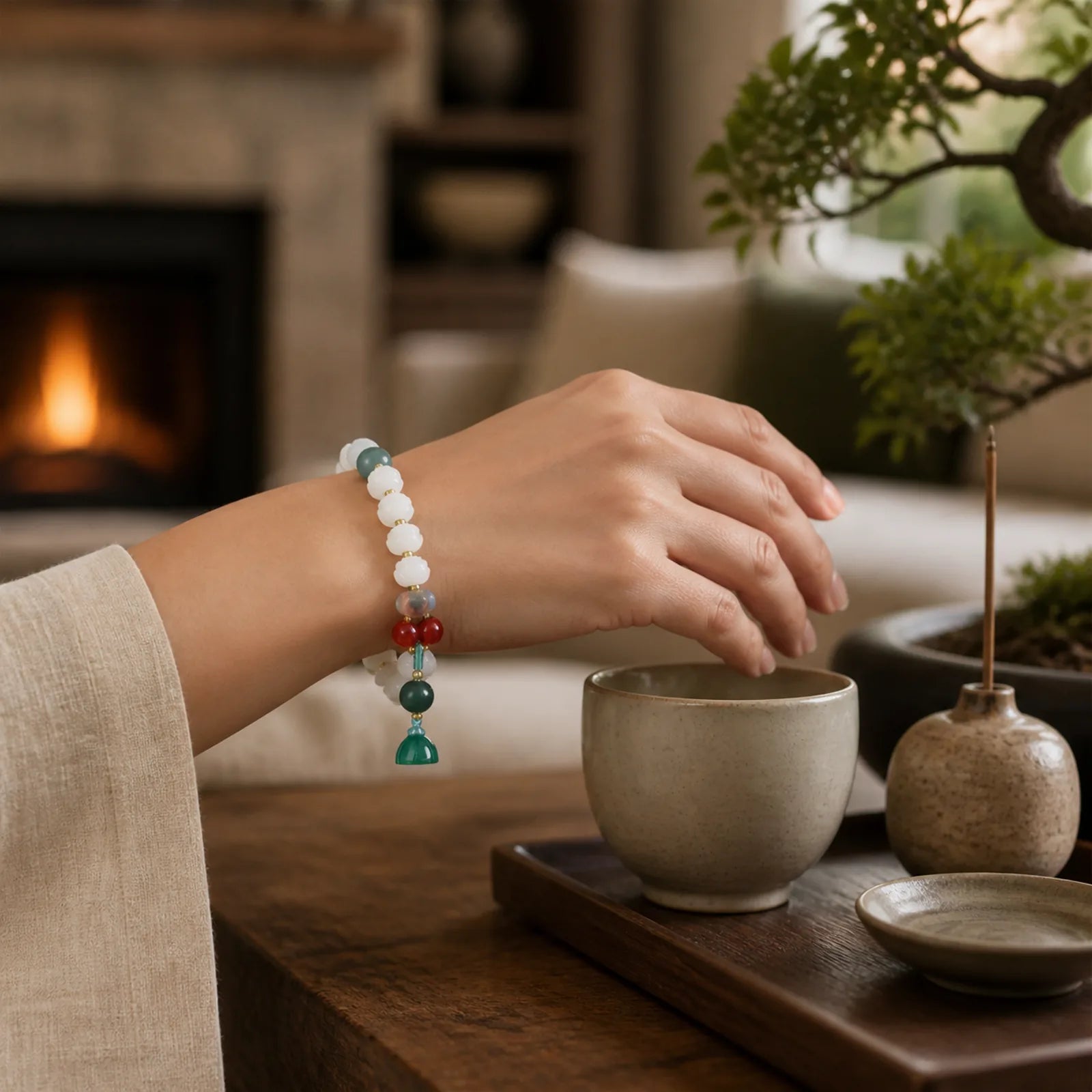 Bodhi Seed Lotus Bead Carved Peace Harmony Bracelet featuring Bodhi Seed, Lotus, Lotus Symbol