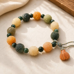 Bodhi Seed Lotus Bead Engraved Moss Agate Peace Calm Bracelet featuring Bodhi Seed, Lotus, Moss Agate