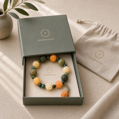 Bodhi Seed Lotus Bead Engraved Moss Agate Peace Calm Bracelet featuring Bodhi Seed, Lotus, Moss Agate