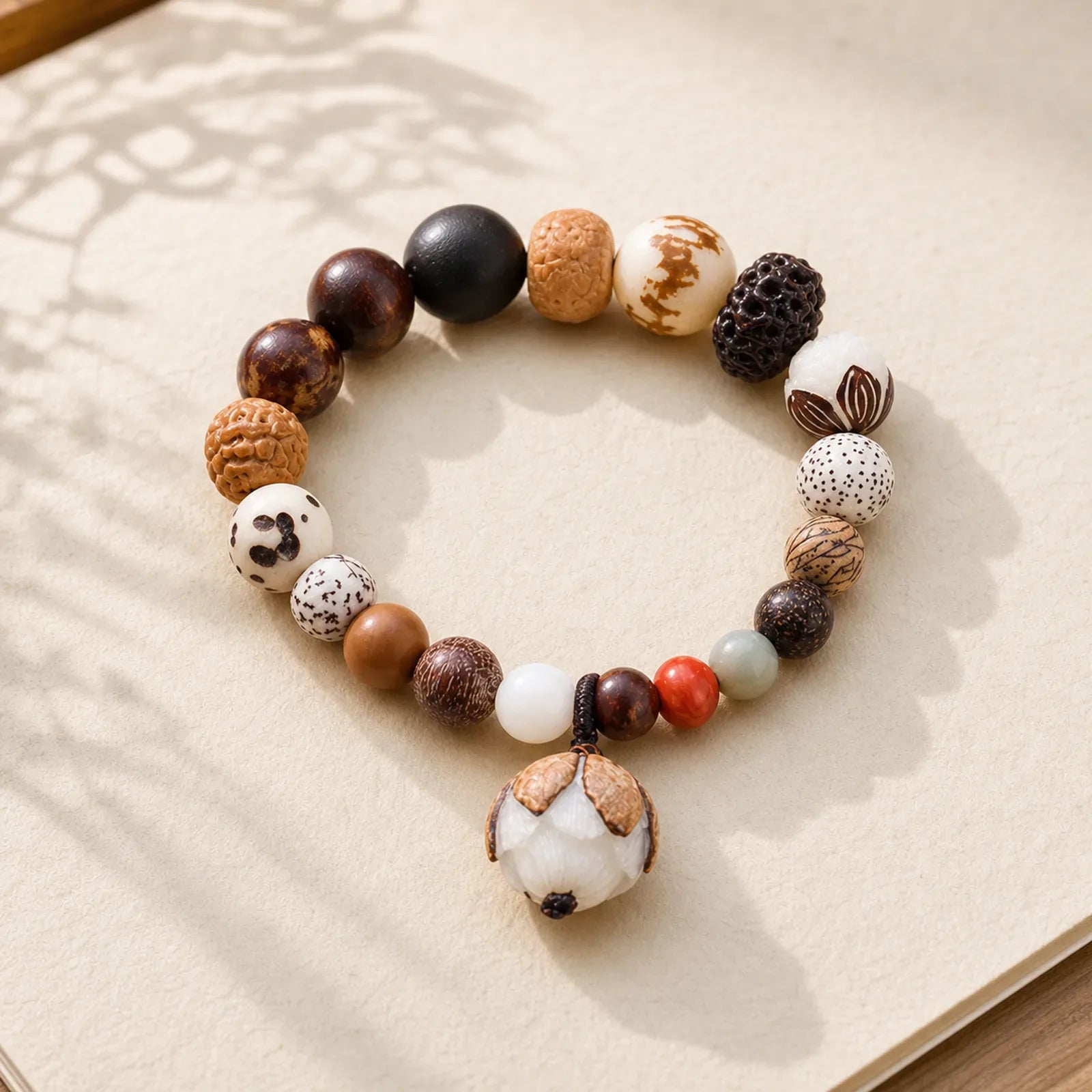 Bodhi Seed Lotus Wisdom Peace Wrist Mala Bracelet featuring Bodhi Seed, Lotus, Lotus Symbol