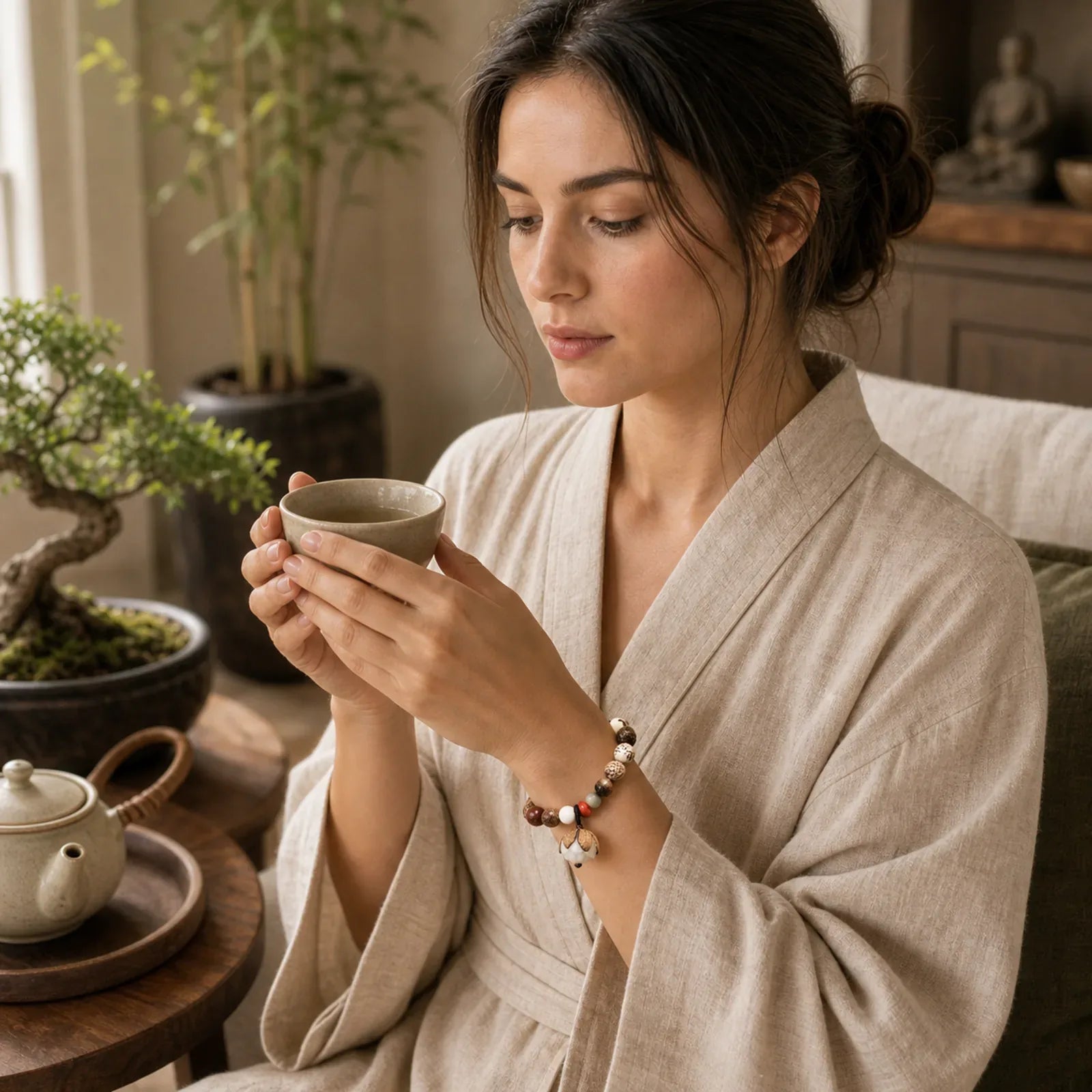 Bodhi Seed Lotus Wisdom Peace Wrist Mala Bracelet featuring Bodhi Seed, Lotus, Lotus Symbol