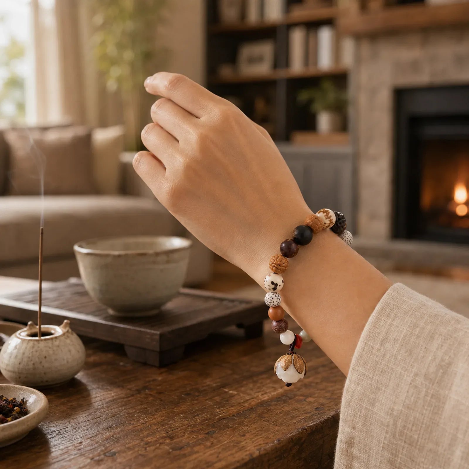 Bodhi Seed Lotus Wisdom Peace Wrist Mala Bracelet featuring Bodhi Seed, Lotus, Lotus Symbol