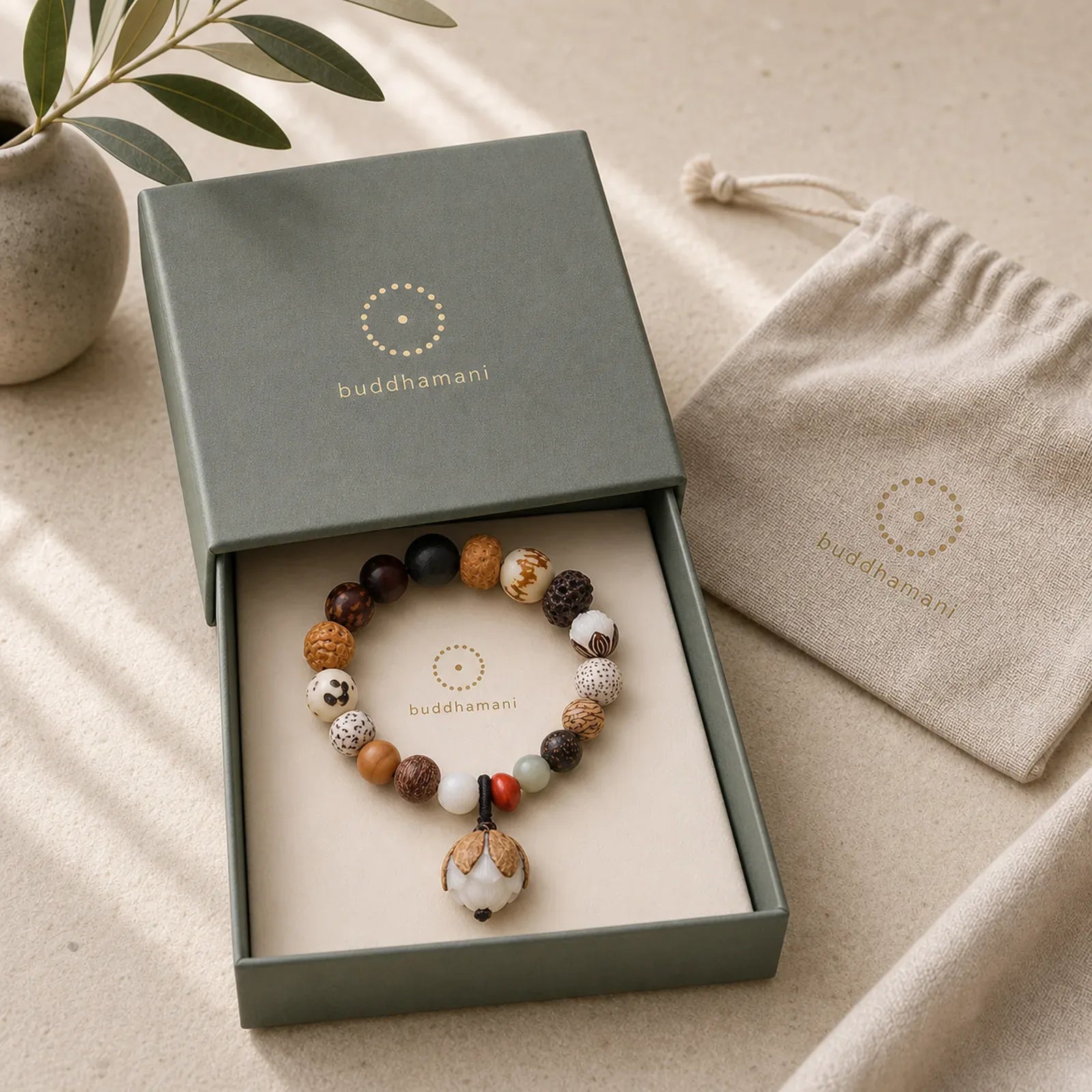 Bodhi Seed Lotus Wisdom Peace Wrist Mala Bracelet featuring Bodhi Seed, Lotus, Lotus Symbol