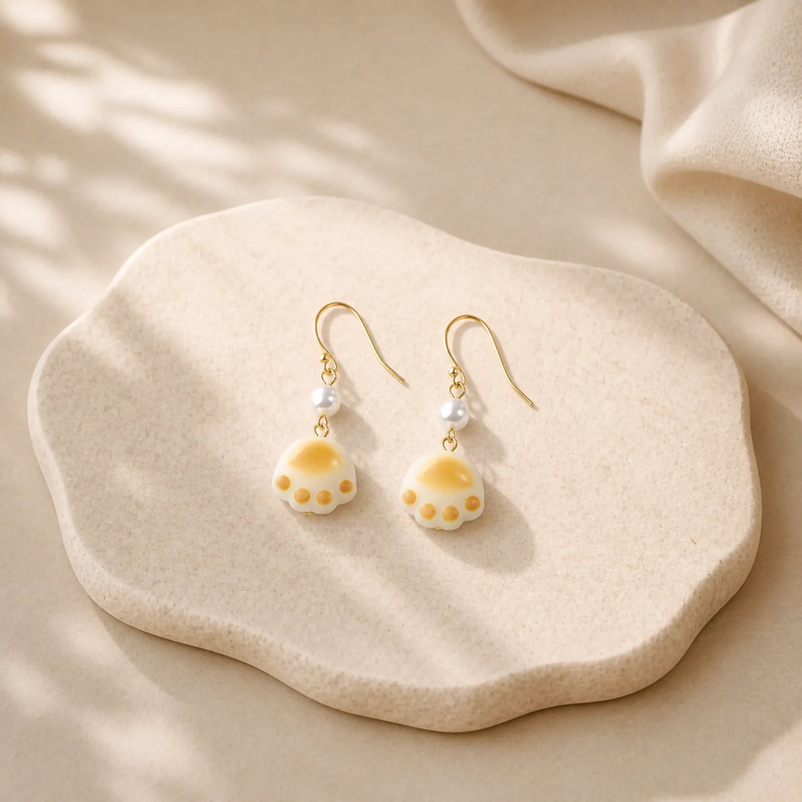 Bodhi Seed Lovely Cat Paw Claw Peace Dangle Drop Earrings featuring Bodhi Seed