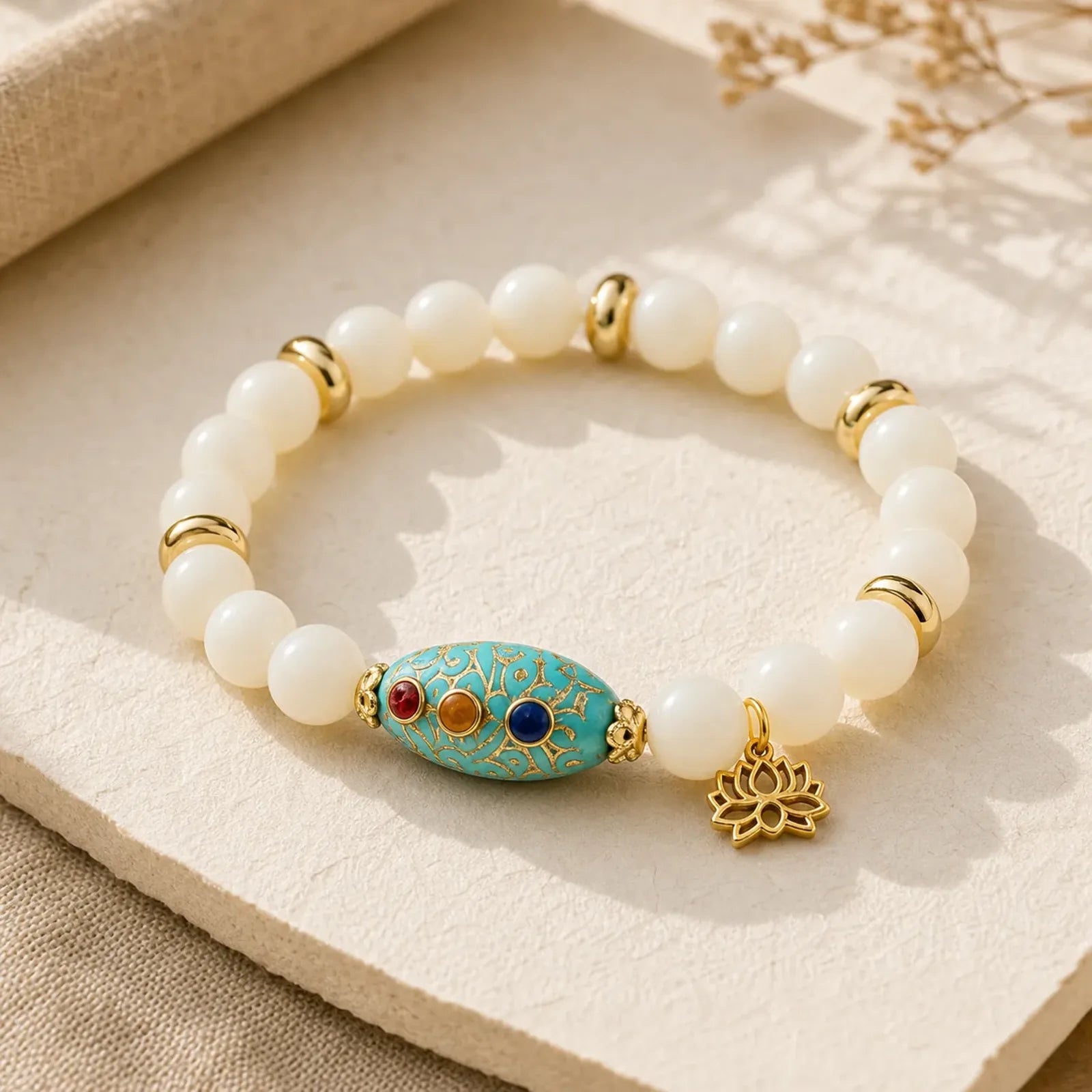 Bodhi Seed Turquoise Lotus Enlightenment Bracelet featuring Bodhi Seed, Turquoise, Lotus