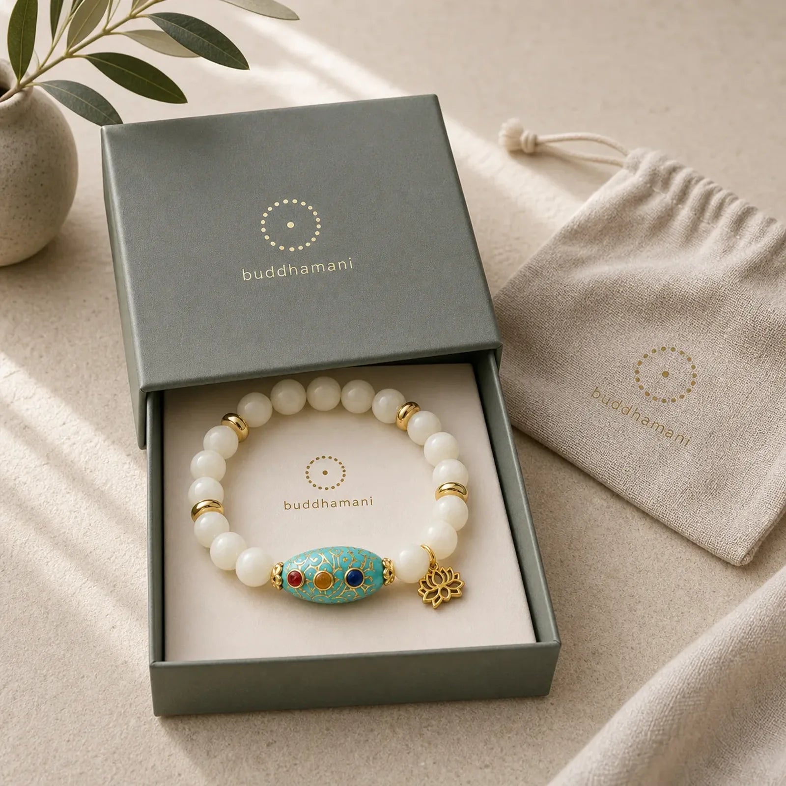 Bodhi Seed Turquoise Lotus Enlightenment Bracelet featuring Bodhi Seed, Turquoise, Lotus