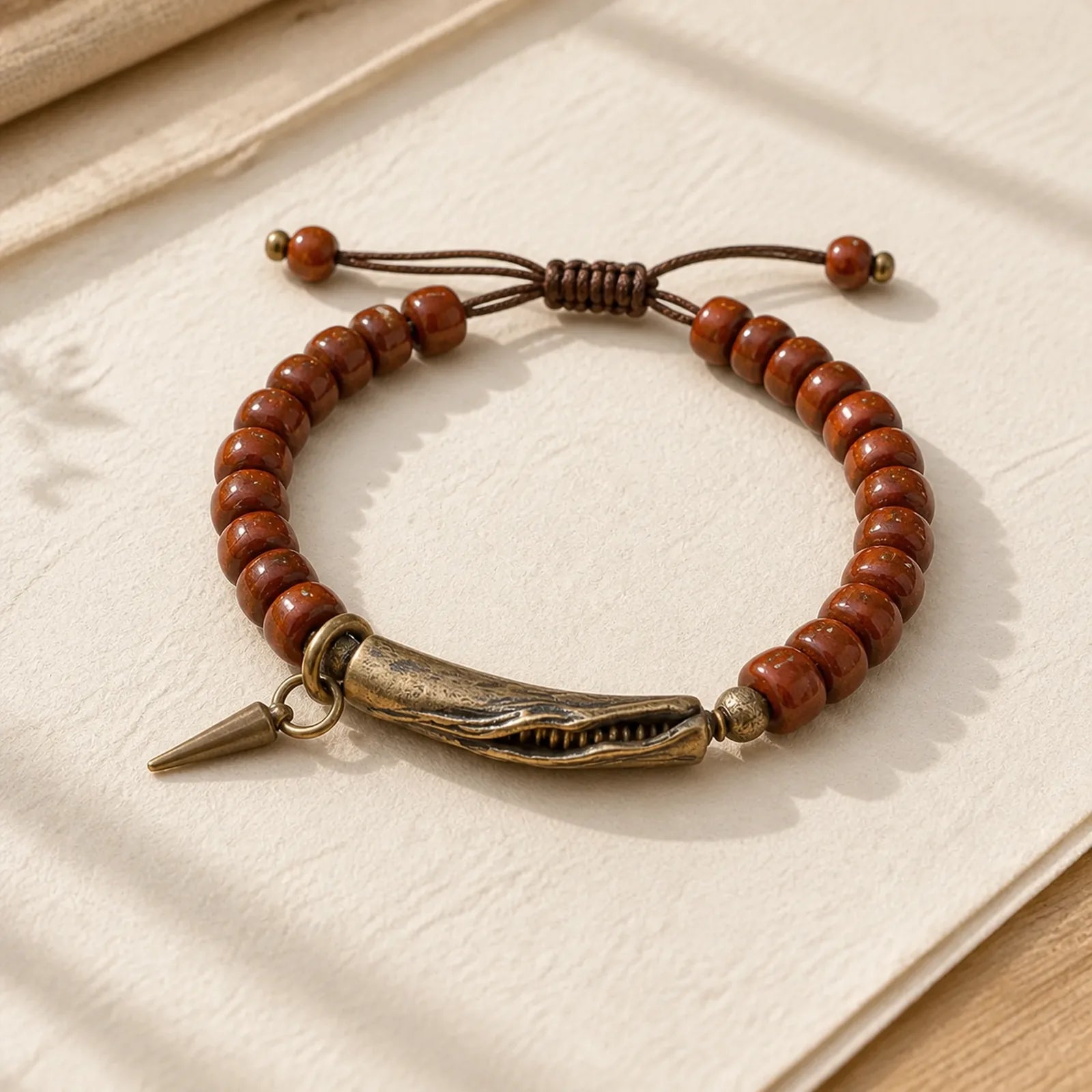 Bone Beads Copper Cone Pendant Strength Bracelet featuring Copper