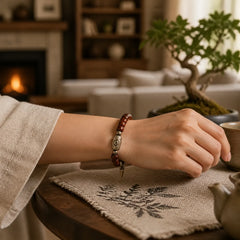 Bone Beads Dzi Shape Copper Cone Pendant Strength Bracelet featuring Copper