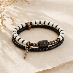 Bone Beads Ebony Wood Copper Strength Couple Bracelet featuring Ebony Wood, Ebony, Copper