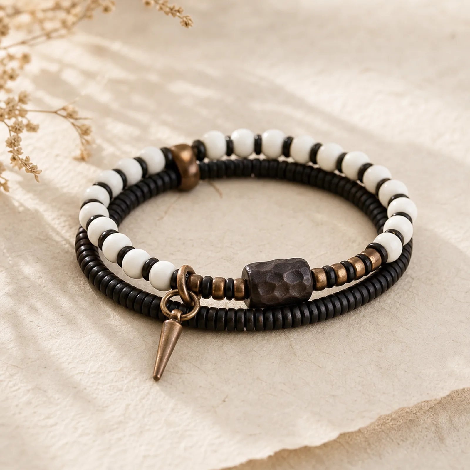 Bone Beads Ebony Wood Copper Strength Couple Bracelet featuring Ebony Wood, Ebony, Copper