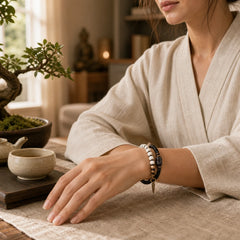 Bone Beads Ebony Wood Copper Strength Couple Bracelet featuring Ebony Wood, Ebony, Copper