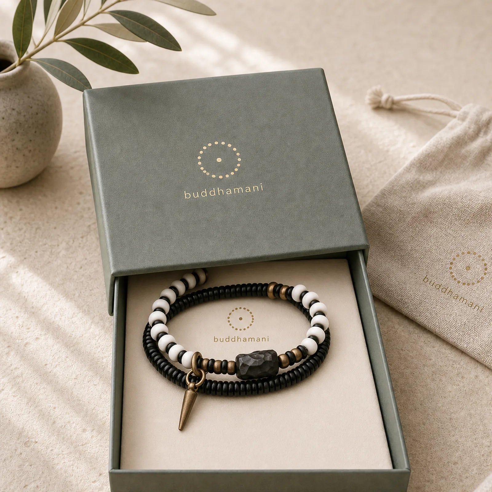 Bone Beads Ebony Wood Copper Strength Couple Bracelet featuring Ebony Wood, Ebony, Copper
