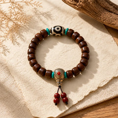 Bone Beads Vajra Three-eyed Dzi Bead Luck Bracelet featuring Vajra, Three-eyed Dzi Bead, Dzi Bead