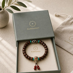 Bone Beads Vajra Three-eyed Dzi Bead Luck Bracelet featuring Vajra, Three-eyed Dzi Bead, Dzi Bead
