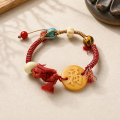 Bone Fu Character Braided Rope Peace Bracelet featuring Fu Character, Red String