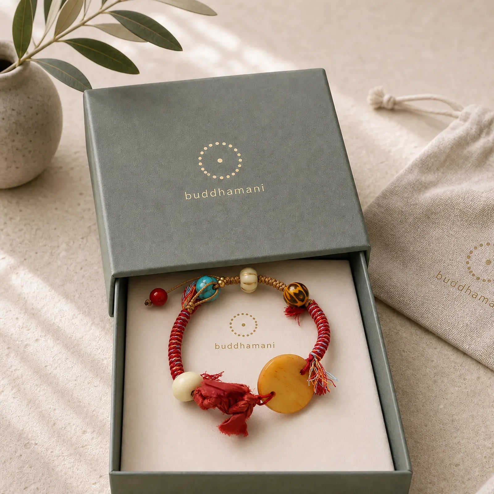 Bone Fu Character Braided Rope Peace Bracelet featuring Fu Character, Red String