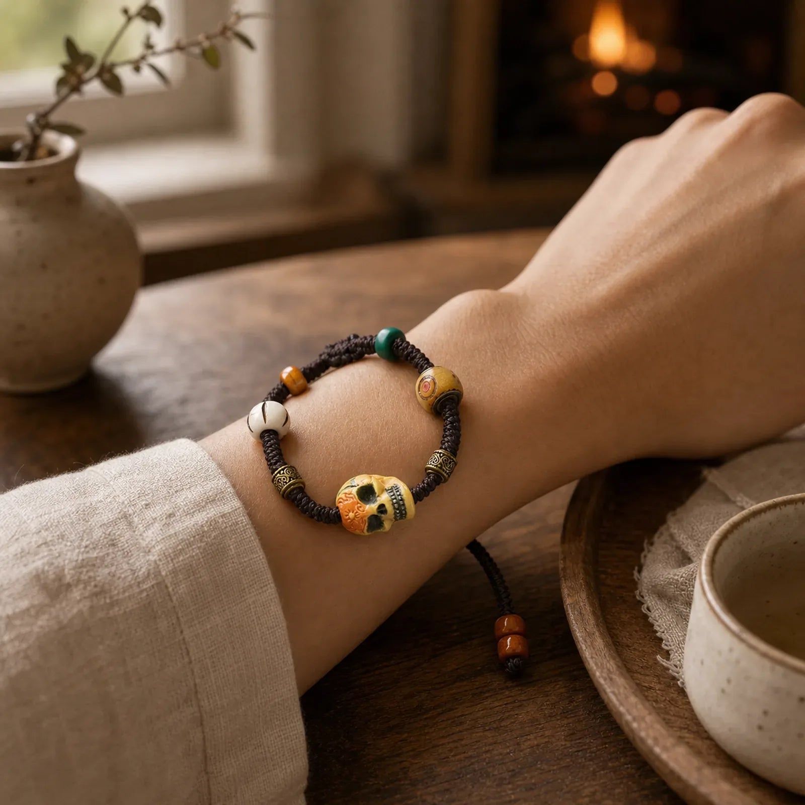 Bone The Lord Of The Corpse Forest Keep Away Evil Spirits Braided Rope Bracelet featuring The Lord of the Corpse Forest, Copper