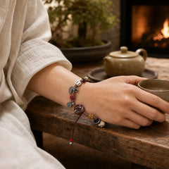 Bone Yin Yang Braided Rope Balance Bracelet featuring Yin Yang Symbol, Copper