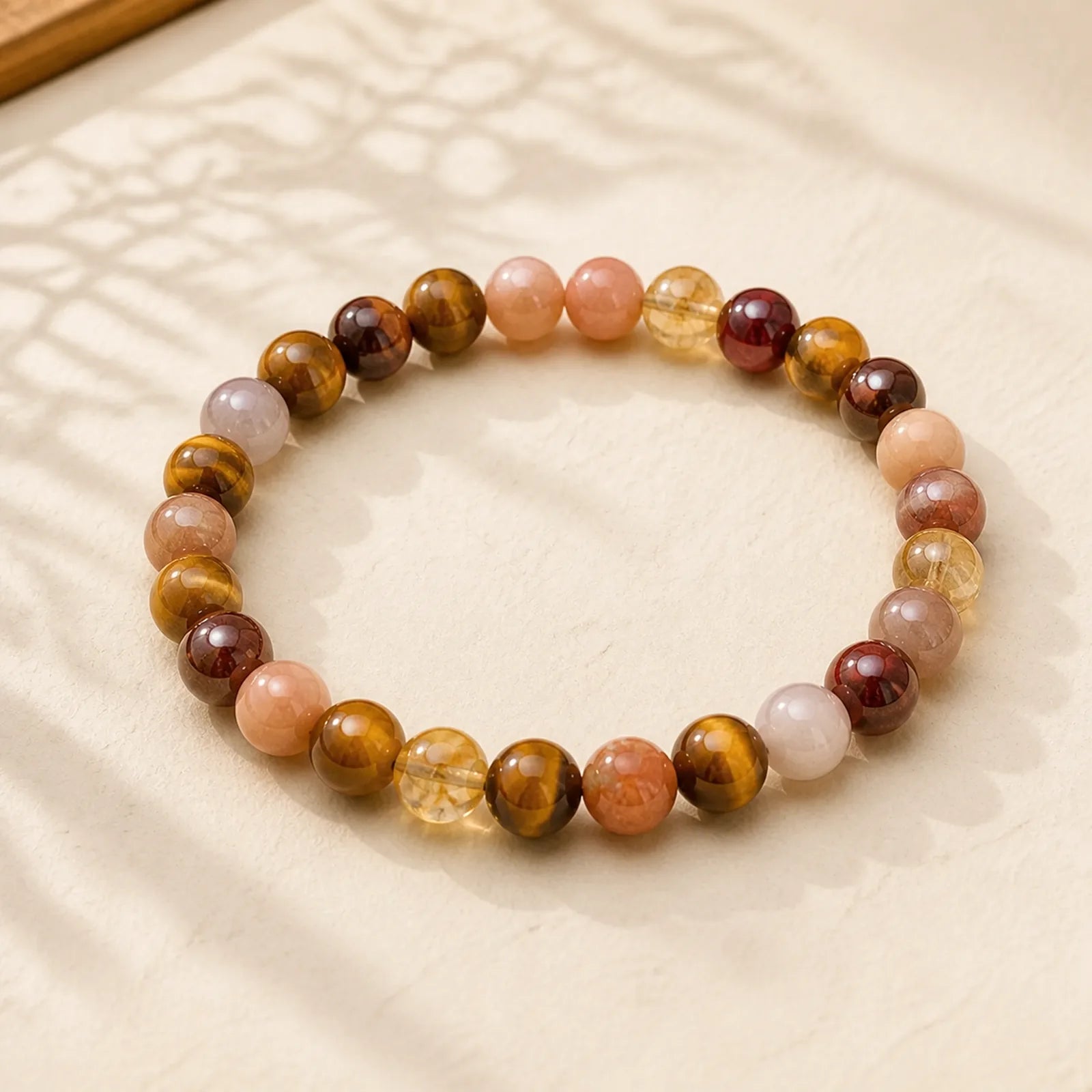 Boost Vitality Warm Color Series Positive Courage Bracelet featuring Tiger Eye, Citrine, Fossil Coral