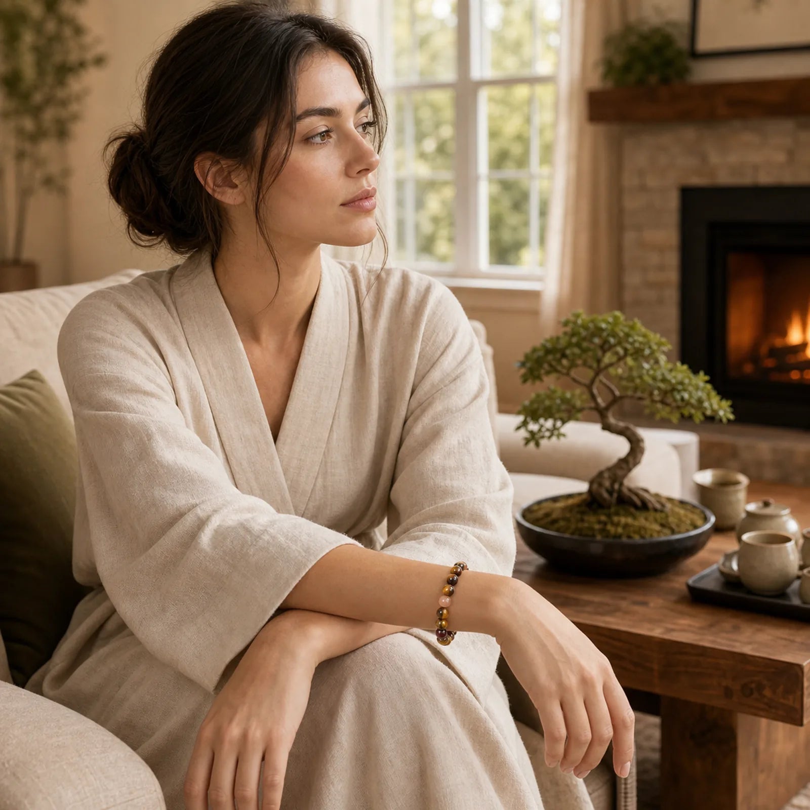 Boost Vitality Warm Color Series Positive Courage Bracelet featuring Tiger Eye, Citrine, Fossil Coral