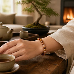 Boost Vitality Warm Color Series Positive Courage Bracelet featuring Tiger Eye, Citrine, Fossil Coral