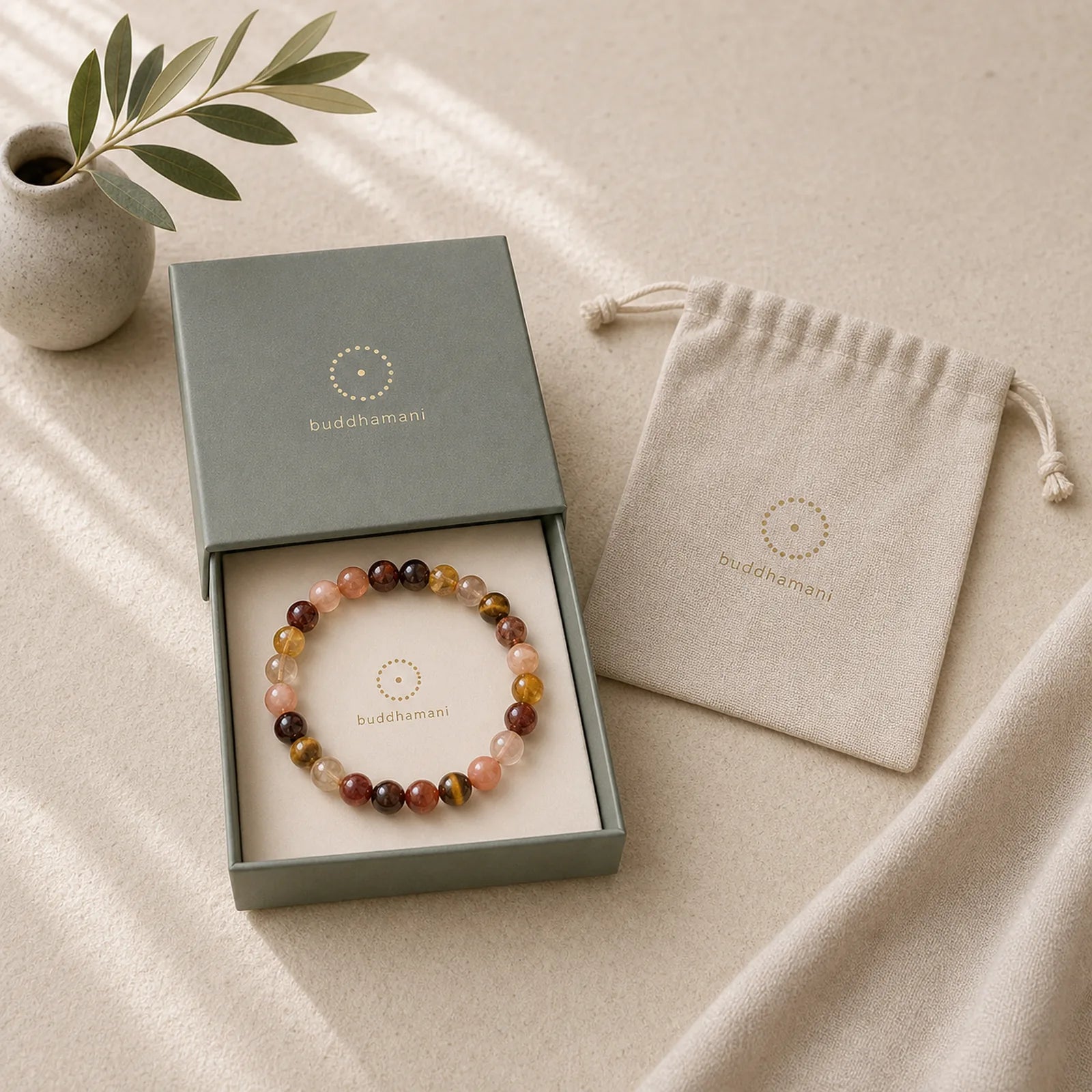 Boost Vitality Warm Color Series Positive Courage Bracelet featuring Tiger Eye, Citrine, Fossil Coral