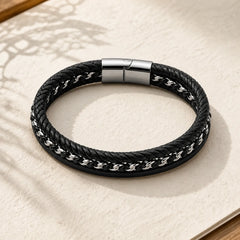Braided Design Titanium Steel Calm Multi-layer Leather Buckle Bracelet featuring Titanium Steel