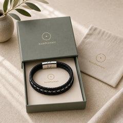 Braided Design Titanium Steel Calm Multi-layer Leather Buckle Bracelet featuring Titanium Steel