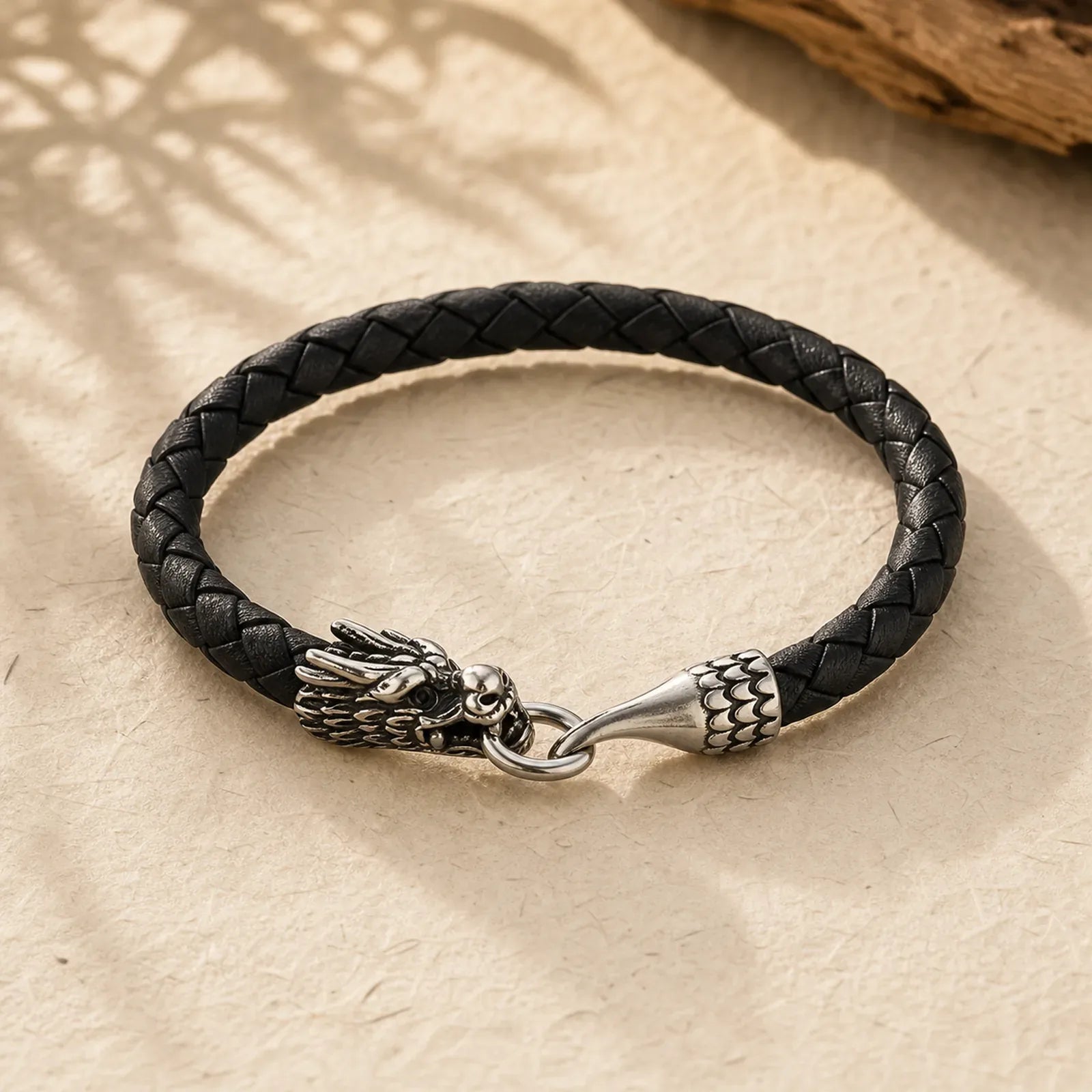 Braided Leather Dragon Strength Punk Bracelet featuring Dragon, The Phoenix, Phoenix