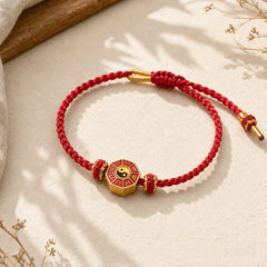 Braided Red String Bagua Chinese Coin Protection Adjustable Bracelet featuring Red String, Bagua, Copper