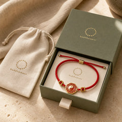 Braided Red String Bagua Chinese Coin Protection Adjustable Bracelet featuring Red String, Bagua, Copper