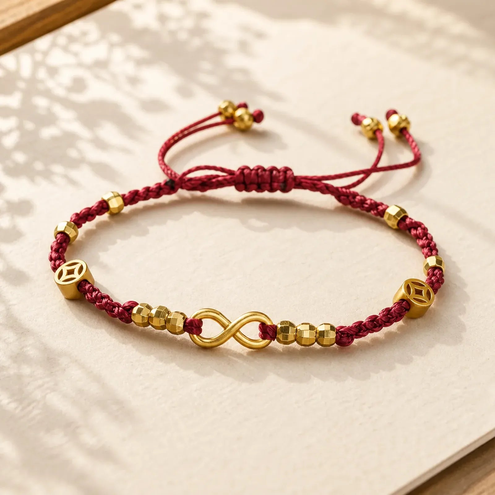 Braided Red String Chinese Coin Infinity Symbol Faith Bracelet featuring Red String, Copper