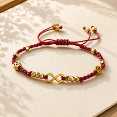 Braided Red String Chinese Coin Infinity Symbol Faith Bracelet featuring Red String, Copper