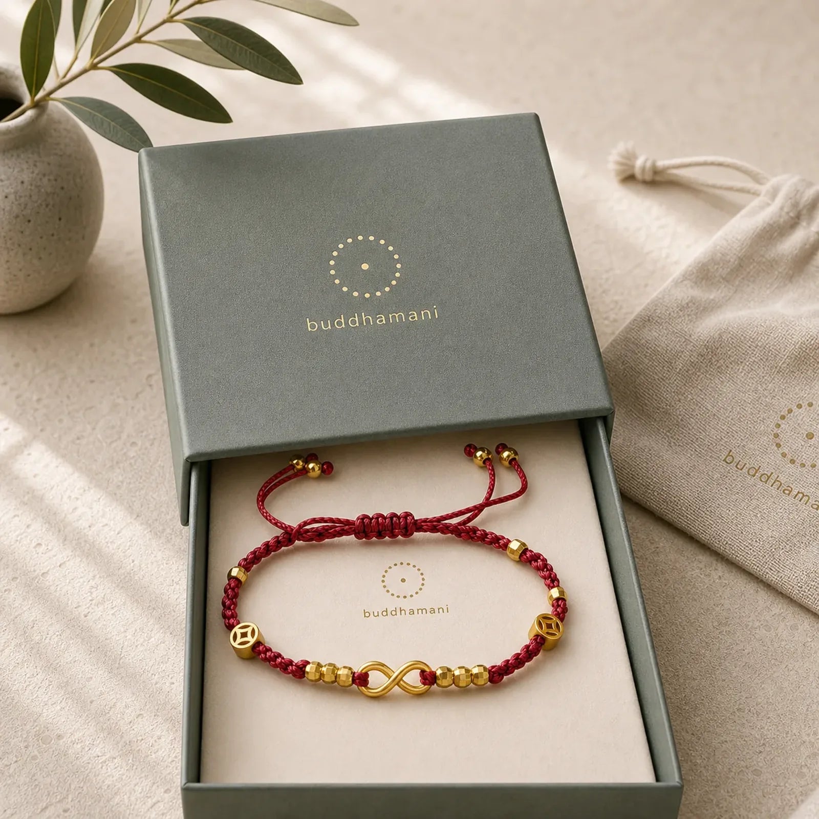 Braided Red String Chinese Coin Infinity Symbol Faith Bracelet featuring Red String, Copper