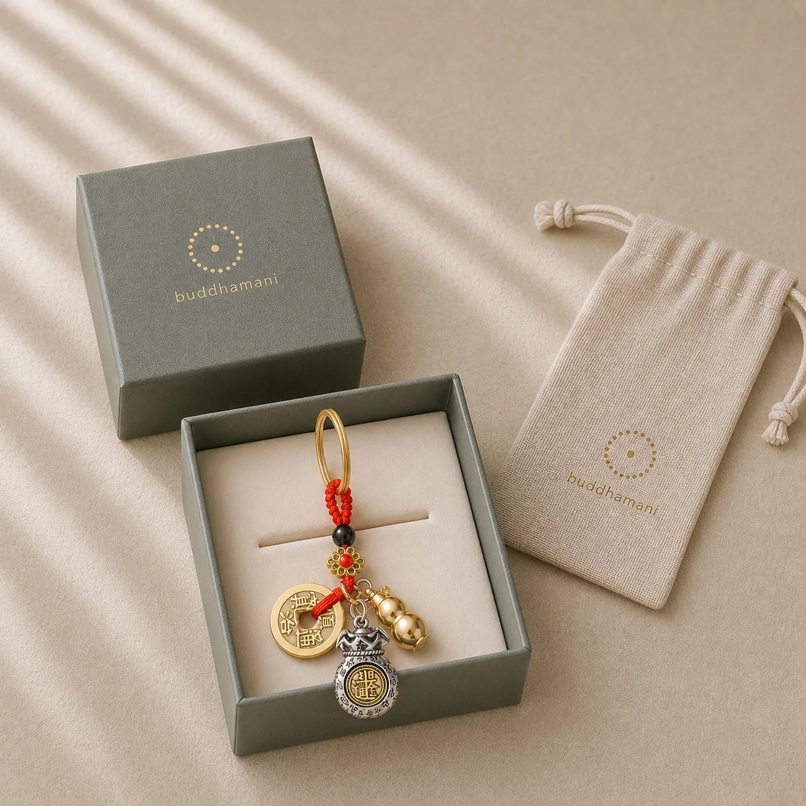 Braided Red String Chinese Zodiac Five Emperor Coins Protection Keychains featuring Red String, Five Emperor Coins, Dragon