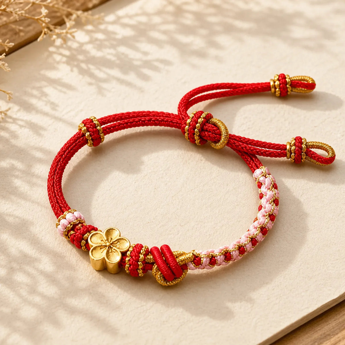 Braided Rope Knot Adjustable Bracelet featuring Red String