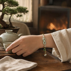 Braided Rope Peace Buckle Love Calm Bracelet featuring Peace Buckle, Copper, Jade