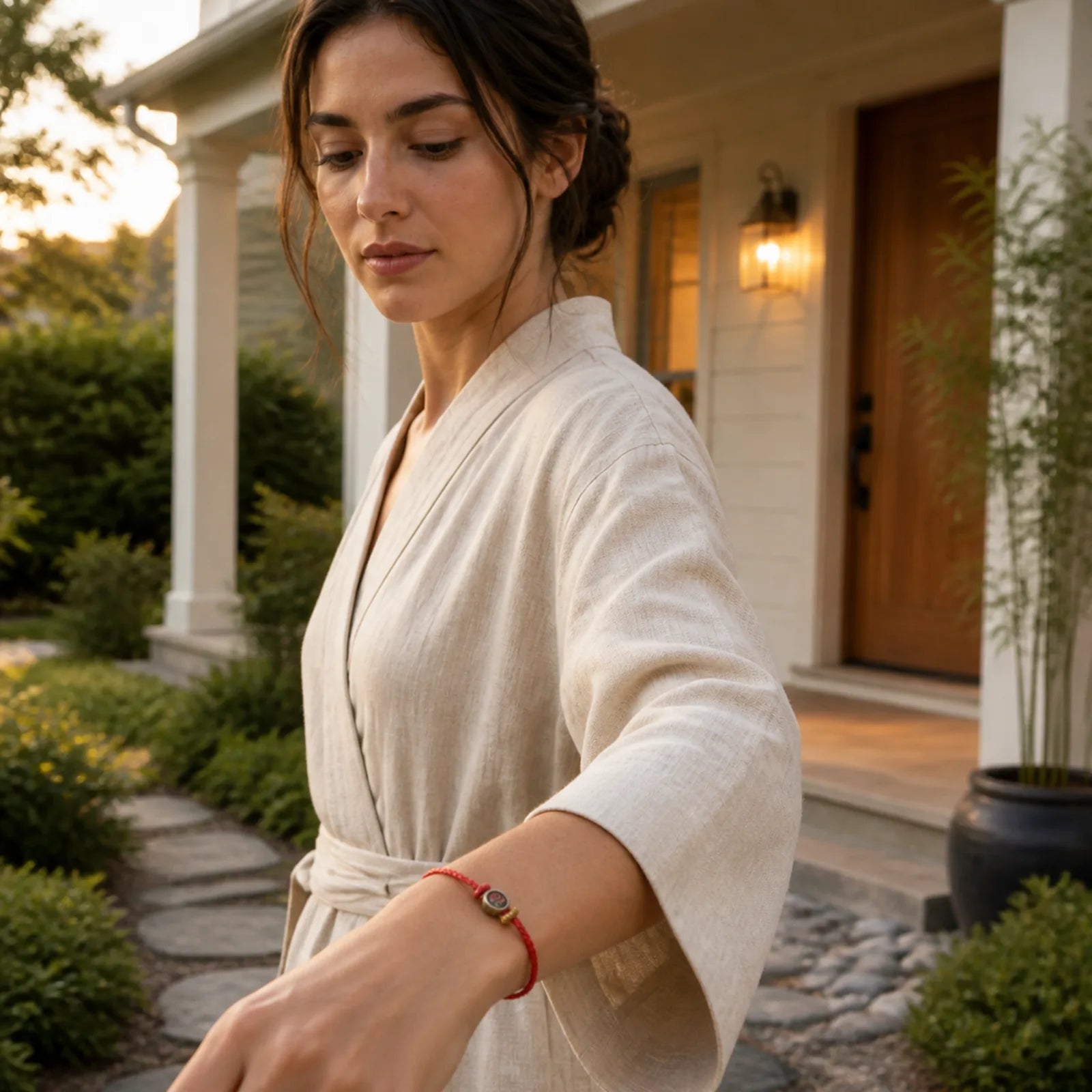 Braided String 925 Sterling Silver Fu Character Faith Bracelet featuring Silver, Fu Character, Red String