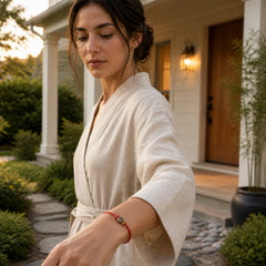 Braided String 925 Sterling Silver Fu Character Faith Bracelet featuring Silver, Fu Character, Red String
