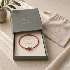 Braided String 925 Sterling Silver Fu Character Faith Bracelet featuring Silver, Fu Character, Red String