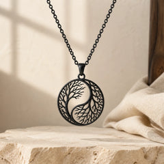 Branches Hollow Yin Yang Design Stainless Steel Balance Necklace Pendant featuring Yin Yang Symbol