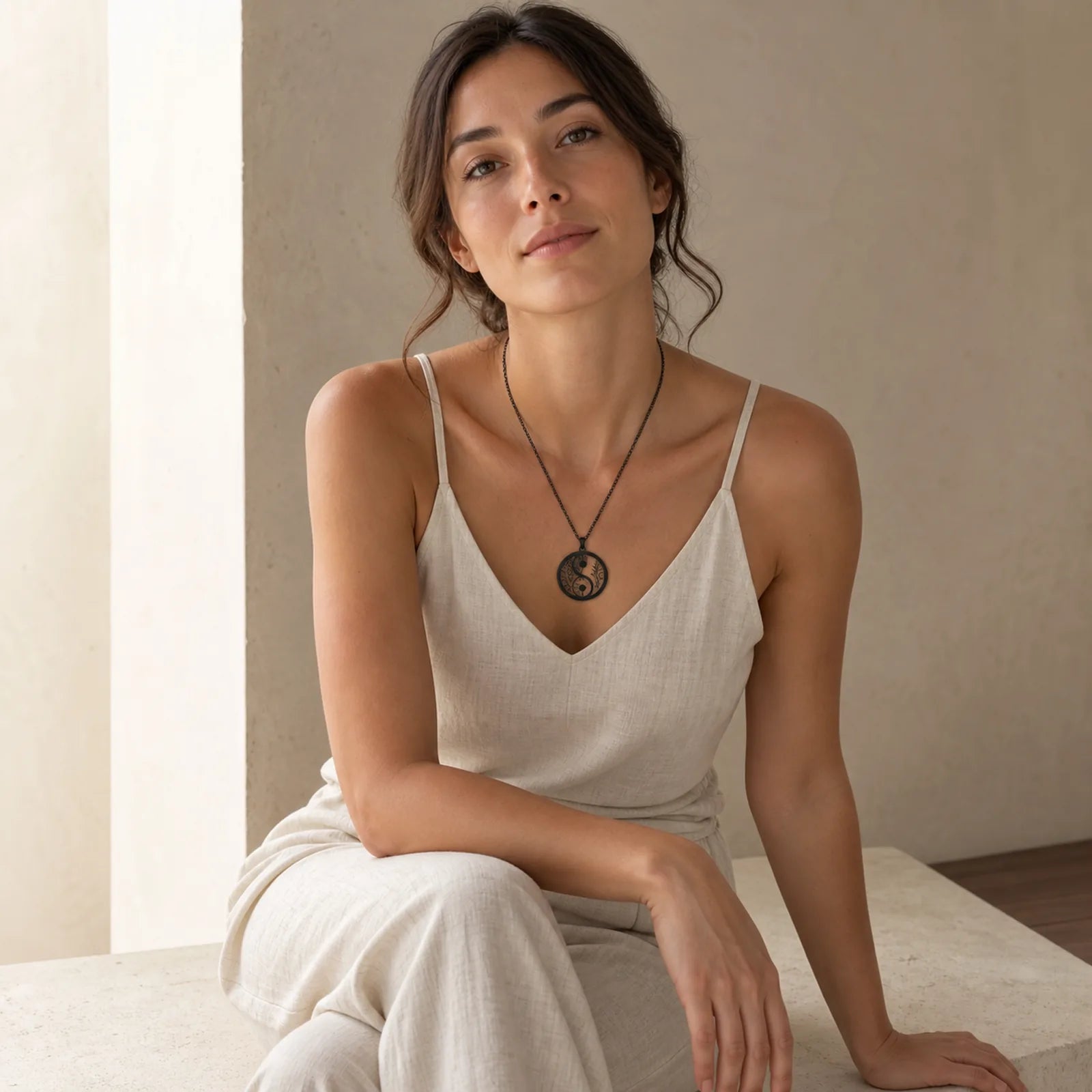 Branches Hollow Yin Yang Design Stainless Steel Balance Necklace Pendant featuring Yin Yang Symbol