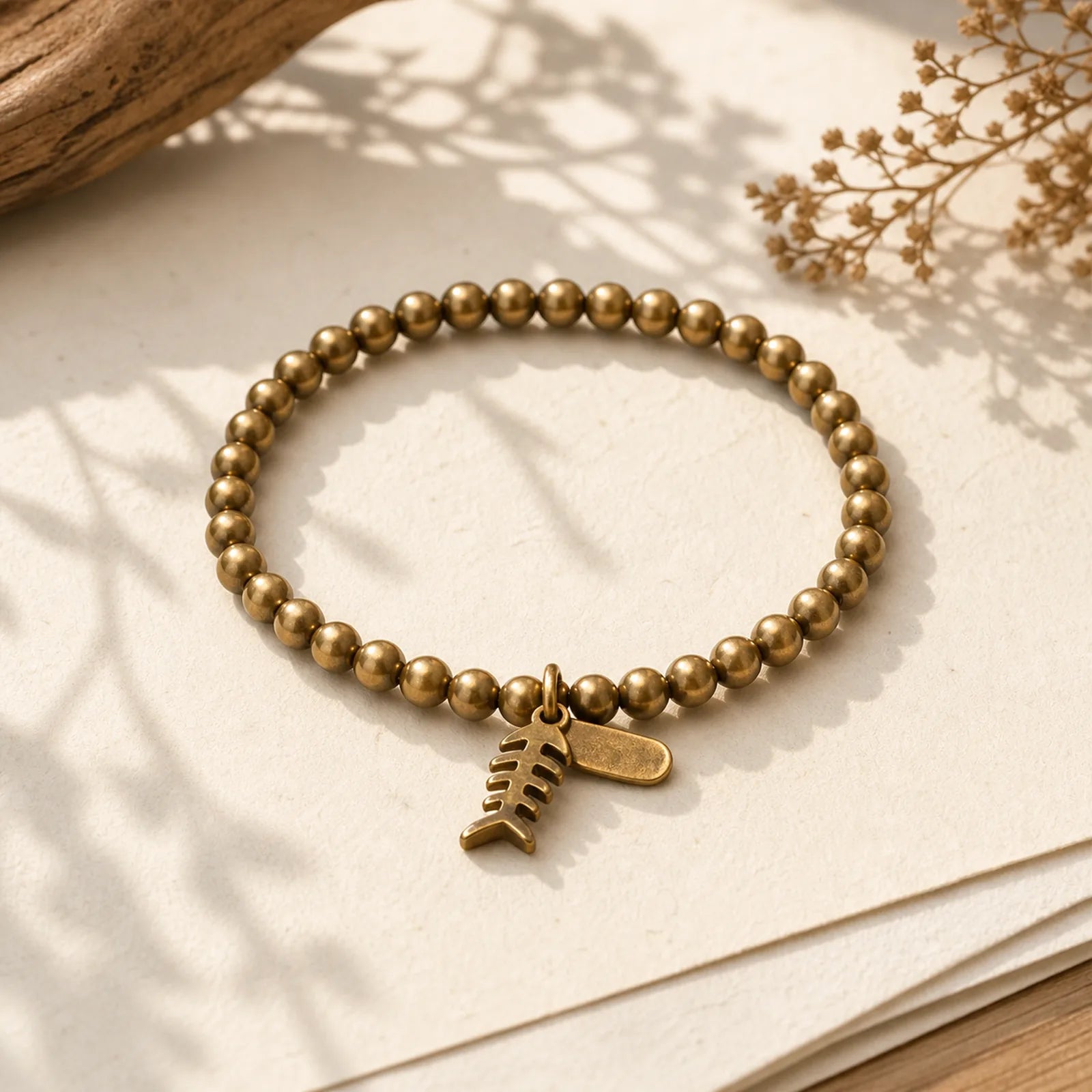 Brass Copper Fish Bone Healing Bracelet featuring Copper