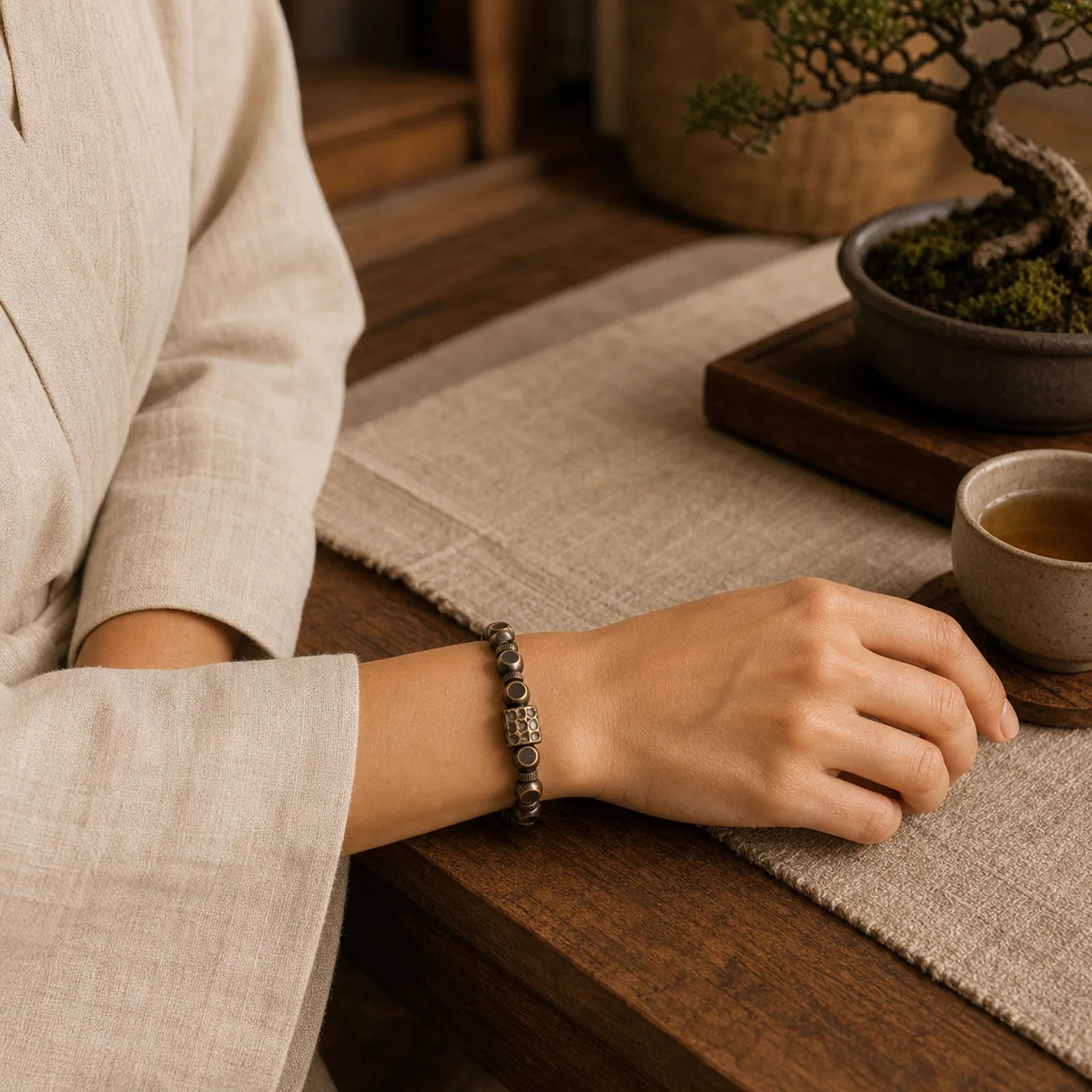 Brass Copper Meteorite Pattern Balance Bracelet featuring Copper
