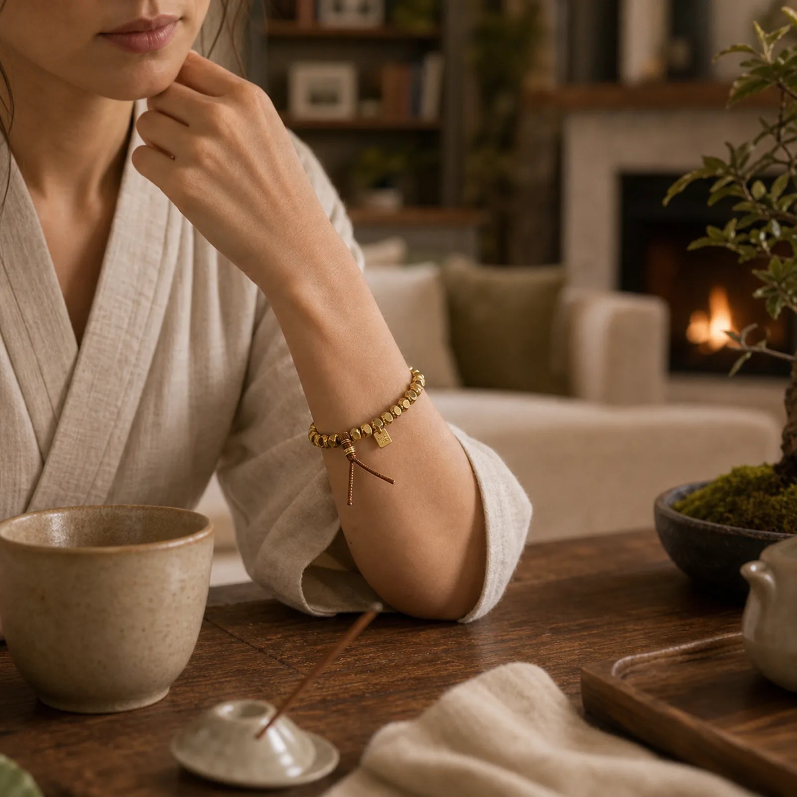 Brass Copper String Good Luck Self Care Bracelet featuring Copper