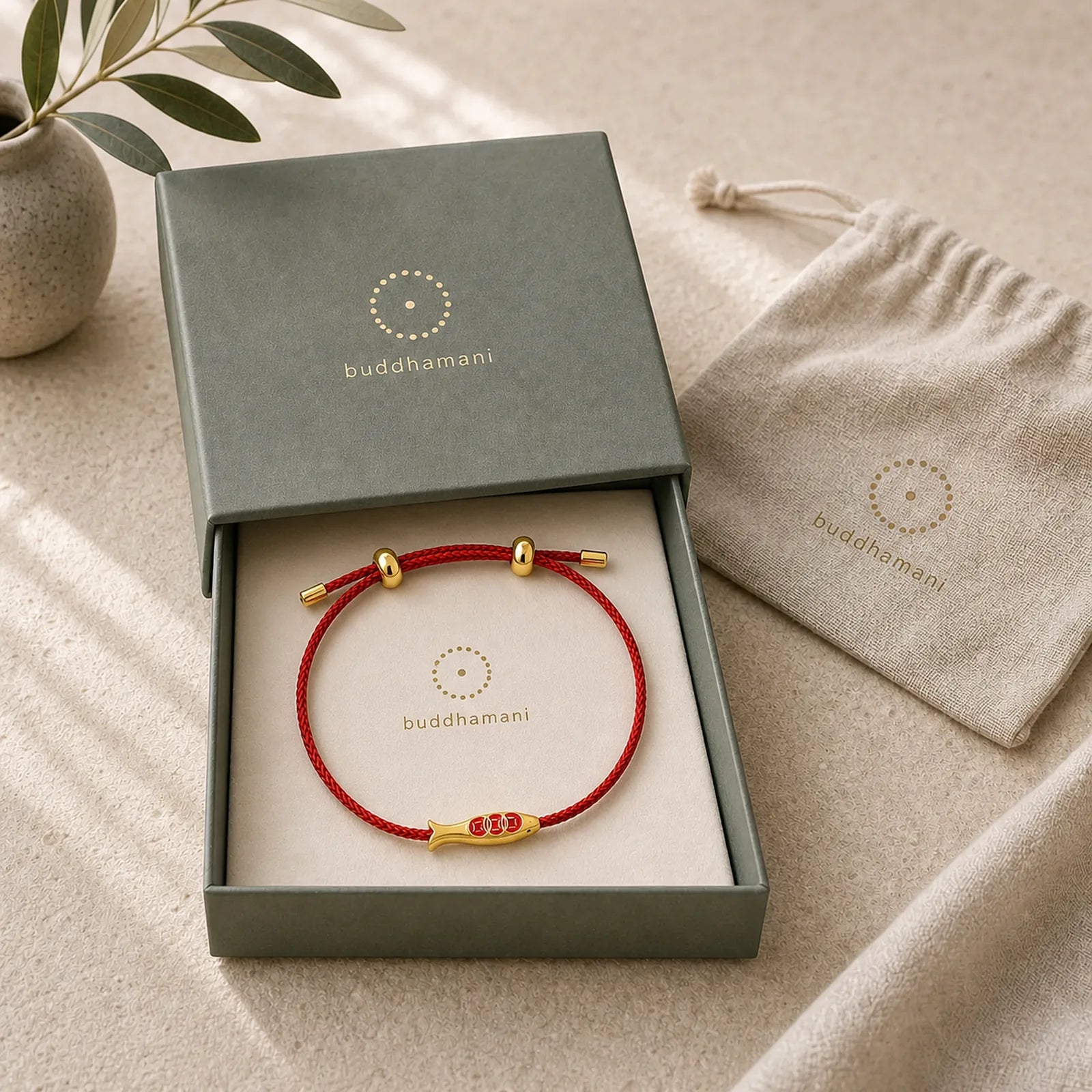 Brass Koi Fish Red String Wealth Bracelet featuring Koi Fish, Red String, Yin Yang Symbol